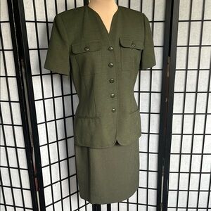 Kasper for ASL Olive Green Short Sleeve Jacket and Skirt 8